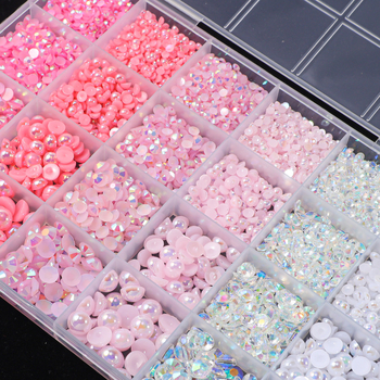 Set dekoracije nokta, kutija s 24 odjeljka, perle i smola, dijamanti s plosnim leđima, DIY, Serija Princeza