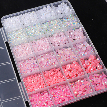 Set dekoracije nokta, kutija s 24 odjeljka, perle i smola, dijamanti s plosnim leđima, DIY, Serija Princeza