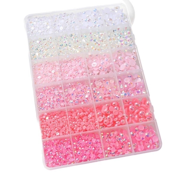 Set dekoracije nokta, kutija s 24 odjeljka, perle i smola, dijamanti s plosnim leđima, DIY, Serija Princeza