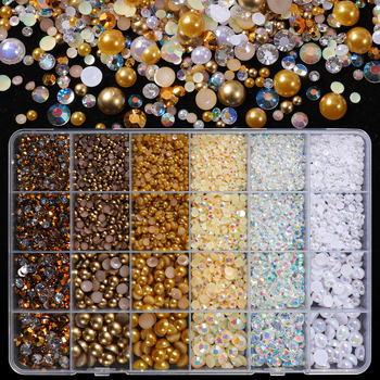 Set za nokte s perlama u kutiji s 24 pretinca | Imitacijske perle, oblike ravnog dna i polukružne, materijali: perle i smola, Princeza serija, podrijetlo Zhejiang