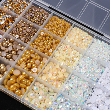 Set za nokte s perlama u kutiji s 24 pretinca | Imitacijske perle, oblike ravnog dna i polukružne, materijali: perle i smola, Princeza serija, podrijetlo Zhejiang