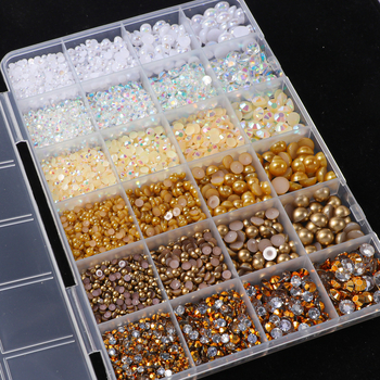 Set za nokte s perlama u kutiji s 24 pretinca | Imitacijske perle, oblike ravnog dna i polukružne, materijali: perle i smola, Princeza serija, podrijetlo Zhejiang