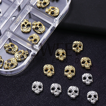 Ukrasi za nokte za Halloween – glava lubanje od metalne legure, crtani uzorak, vintage stil, dodaci za Halloween