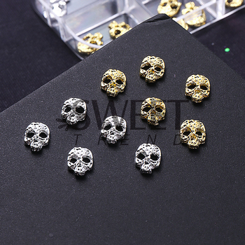 Ukrasi za nokte za Halloween – glava lubanje od metalne legure, crtani uzorak, vintage stil, dodaci za Halloween