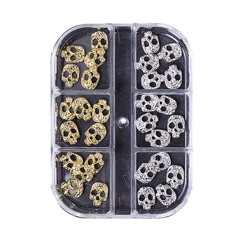 Ukrasi za nokte za Halloween – glava lubanje od metalne legure, crtani uzorak, vintage stil, dodaci za Halloween