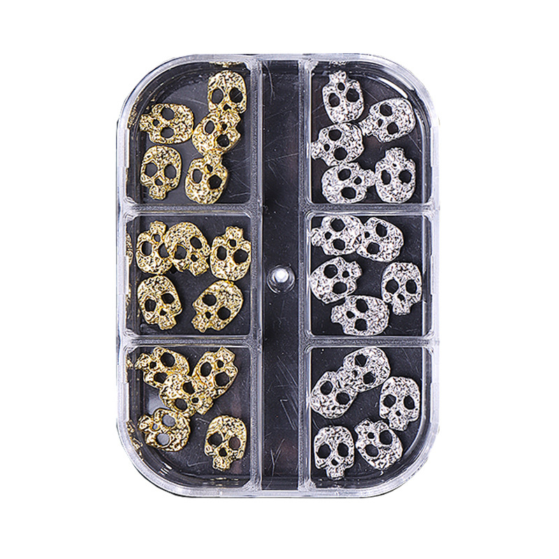 Ukrasi za nokte za Halloween – glava lubanje od metalne legure, crtani uzorak, vintage stil, dodaci za Halloween