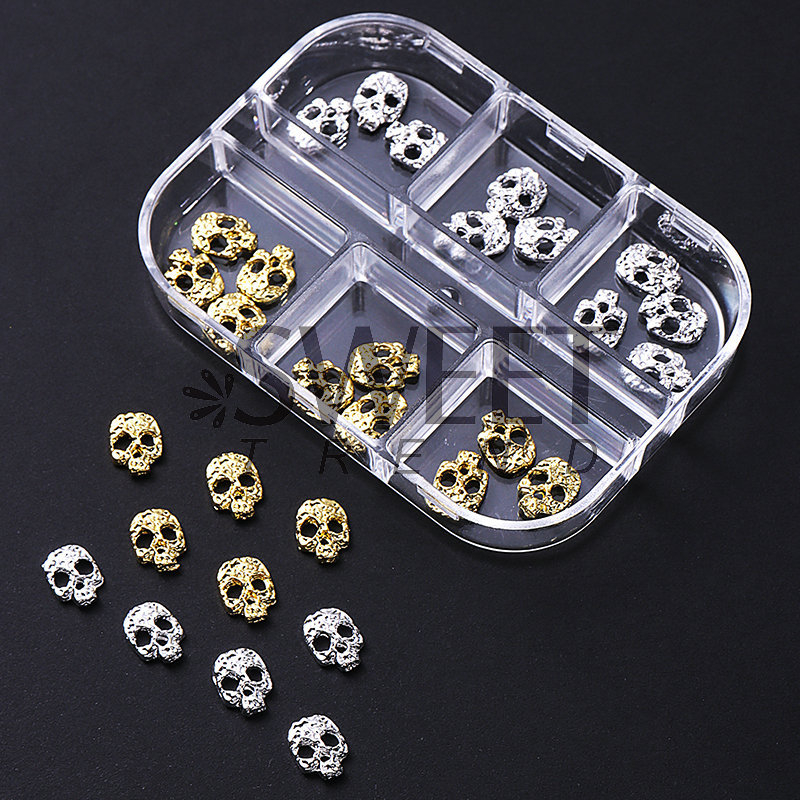 Ukrasi za nokte za Halloween – glava lubanje od metalne legure, crtani uzorak, vintage stil, dodaci za Halloween