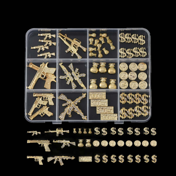 Nail art dekoracije – 3D metalni privjesci u obliku novčane torbice, punk stil, set s kutijom od 12 pretinaca