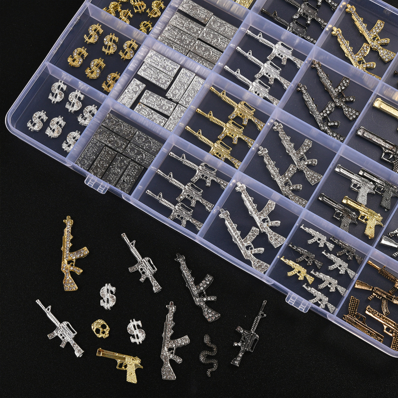 Set nakita za nokte, kutija s 24 pretinaca, metalna legura, vintage i glam stil, kodovi uzoraka 4419639 i 3656926, porijeklo Zhejiang