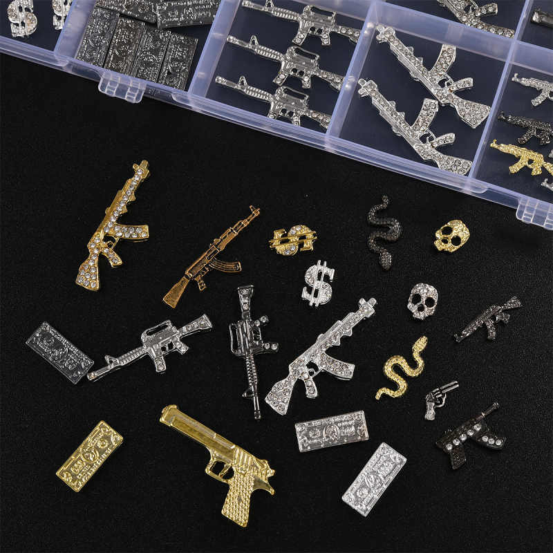 Set nakita za nokte, kutija s 24 pretinaca, metalna legura, vintage i glam stil, kodovi uzoraka 4419639 i 3656926, porijeklo Zhejiang