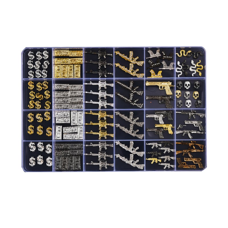 Set nakita za nokte, kutija s 24 pretinaca, metalna legura, vintage i glam stil, kodovi uzoraka 4419639 i 3656926, porijeklo Zhejiang