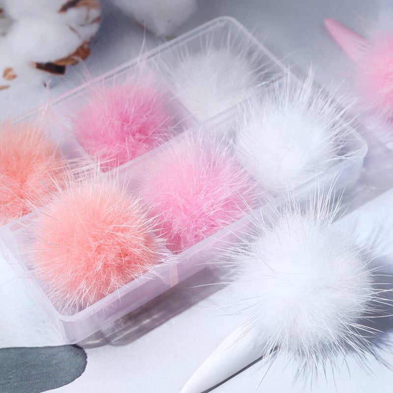 Set bijuterii pentru unghii cu 6 bile din blană de nurcă și componente magnetice detașabile