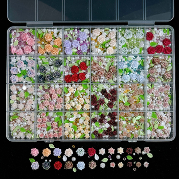 DIY set za ukrašavanje noktiju: 24 pretinca smole s cvjetovima, listovima i perlama (Princess serija)