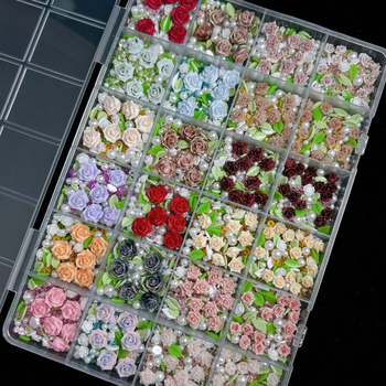 DIY set za ukrašavanje noktiju: 24 pretinca smole s cvjetovima, listovima i perlama (Princess serija)