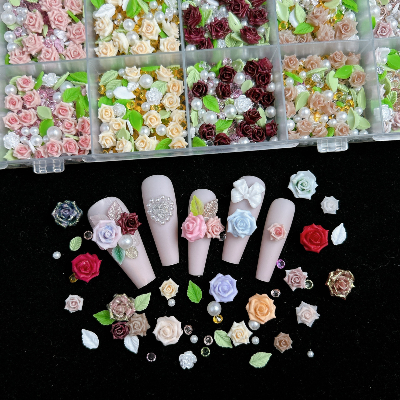 DIY set za ukrašavanje noktiju: 24 pretinca smole s cvjetovima, listovima i perlama (Princess serija)