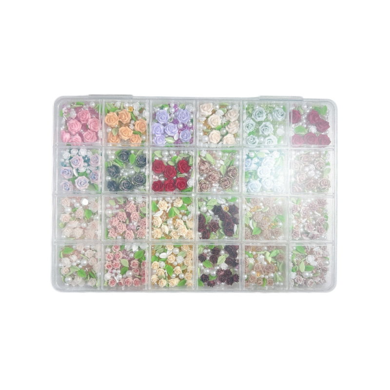 DIY set za ukrašavanje noktiju: 24 pretinca smole s cvjetovima, listovima i perlama (Princess serija)