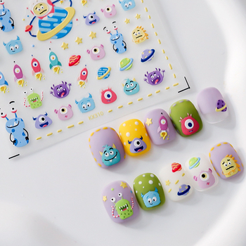 Nokti naljepnice s reljefnim dizajnom, prozirne i tanke, s ljepilom na stražnjoj strani, 3D karikatura uzorak, KX suradnja serija
