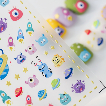 Nokti naljepnice s reljefnim dizajnom, prozirne i tanke, s ljepilom na stražnjoj strani, 3D karikatura uzorak, KX suradnja serija
