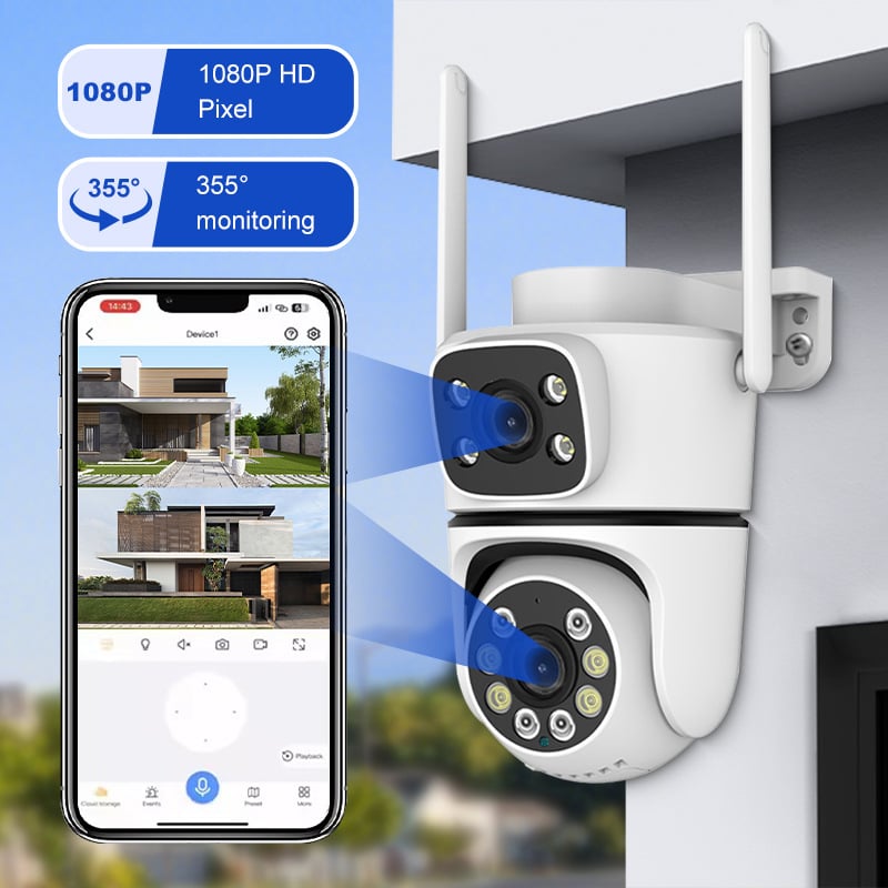 Сферична WiFi камера за наблюдение, 1080P HD, нощно виждане, вътрешно/външно използване, отдалечен достъп през мобилен телефон