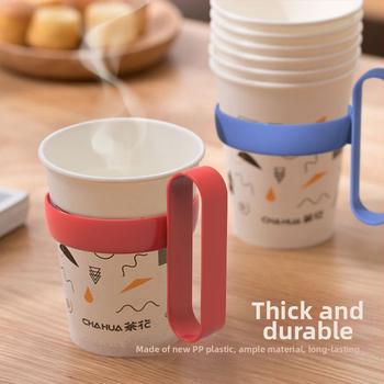 Vienkartinis plastikinis puodelio laikiklis popieriniams puodeliams su šilumine izoliacija ir dideliu rankena