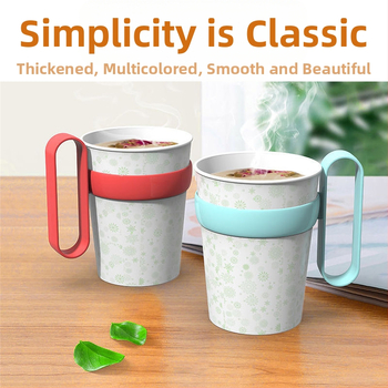 Vienkartinis plastikinis puodelio laikiklis popieriniams puodeliams su šilumine izoliacija ir dideliu rankena