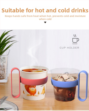 Vienkartinis plastikinis puodelio laikiklis popieriniams puodeliams su šilumine izoliacija ir dideliu rankena