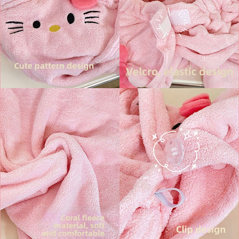 Cartoon katės motyvo koralos fliso chalatas su plaukų džiovintuvo skrybėle, unisex, 350 g, 91–95% poliesterio