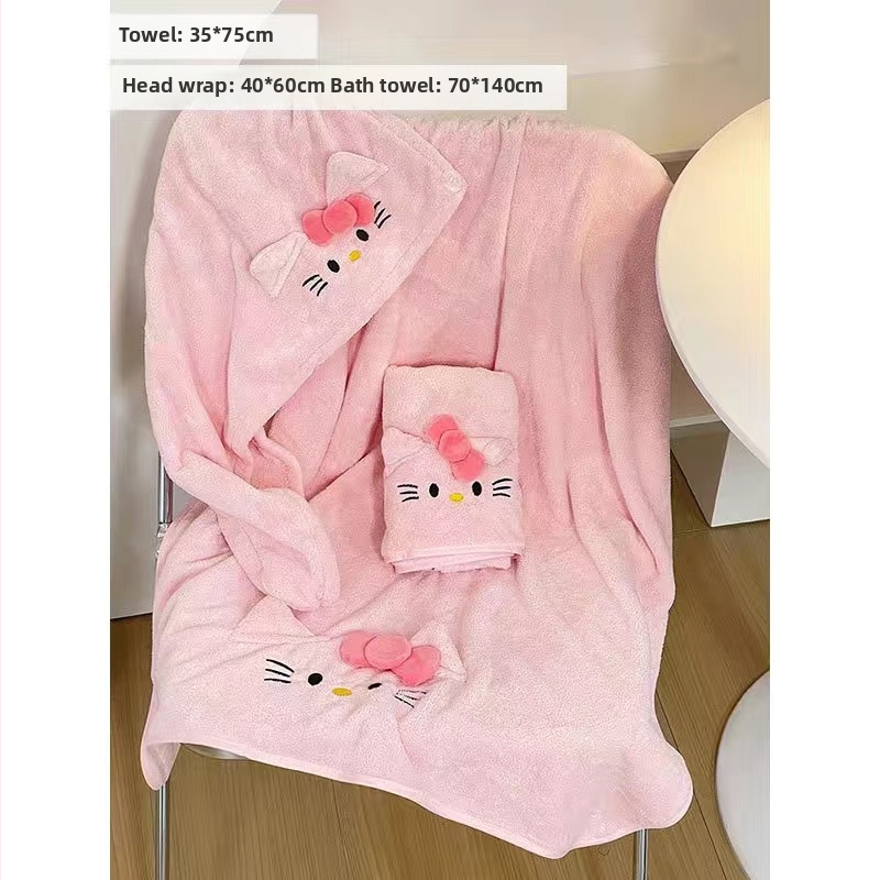 Cartoon katės motyvo koralos fliso chalatas su plaukų džiovintuvo skrybėle, unisex, 350 g, 91–95% poliesterio