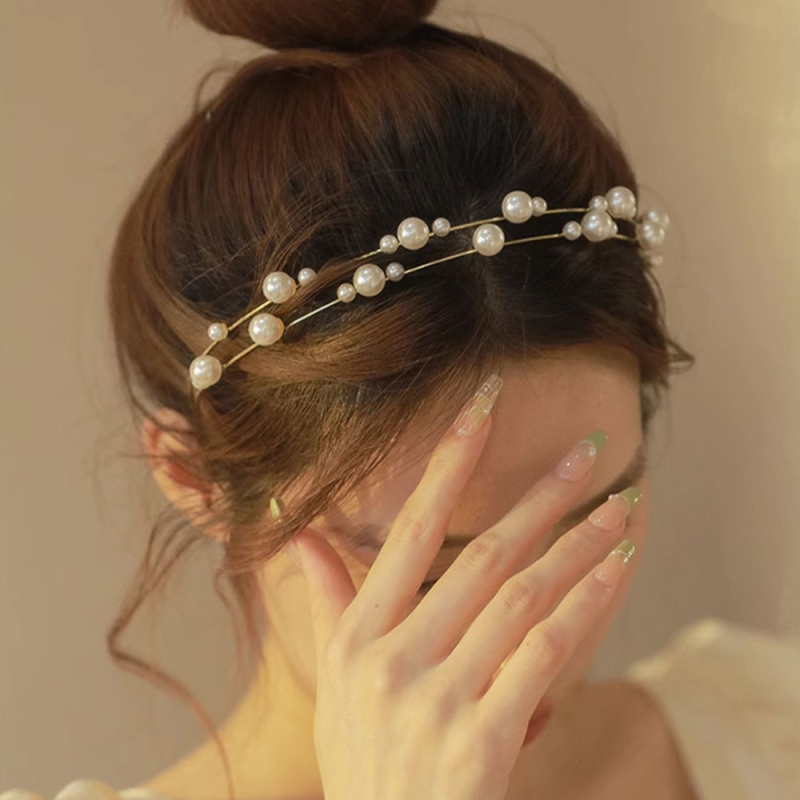 Perlena traka za kosu – korejskog stila, svježi i slatki stil, elektroplating završetak, Princess Qing Accessories, ženski dodaci za kosu