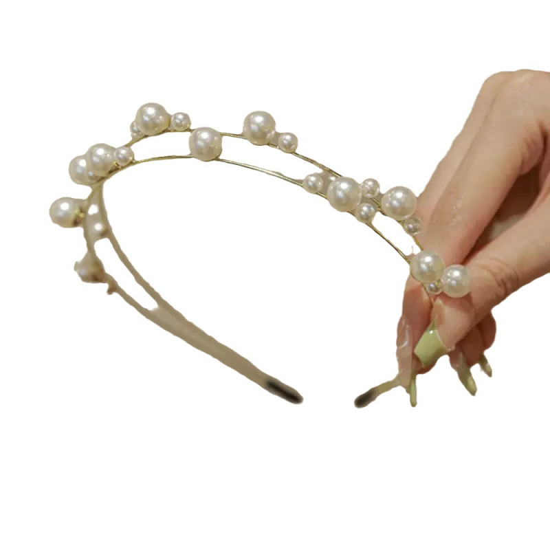 Perlena traka za kosu – korejskog stila, svježi i slatki stil, elektroplating završetak, Princess Qing Accessories, ženski dodaci za kosu