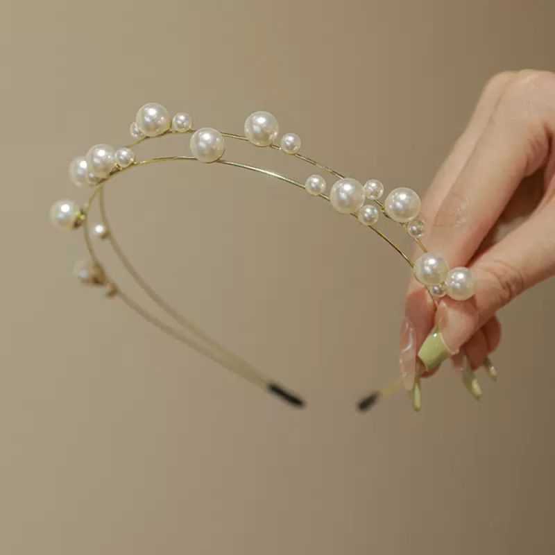 Perlena traka za kosu – korejskog stila, svježi i slatki stil, elektroplating završetak, Princess Qing Accessories, ženski dodaci za kosu