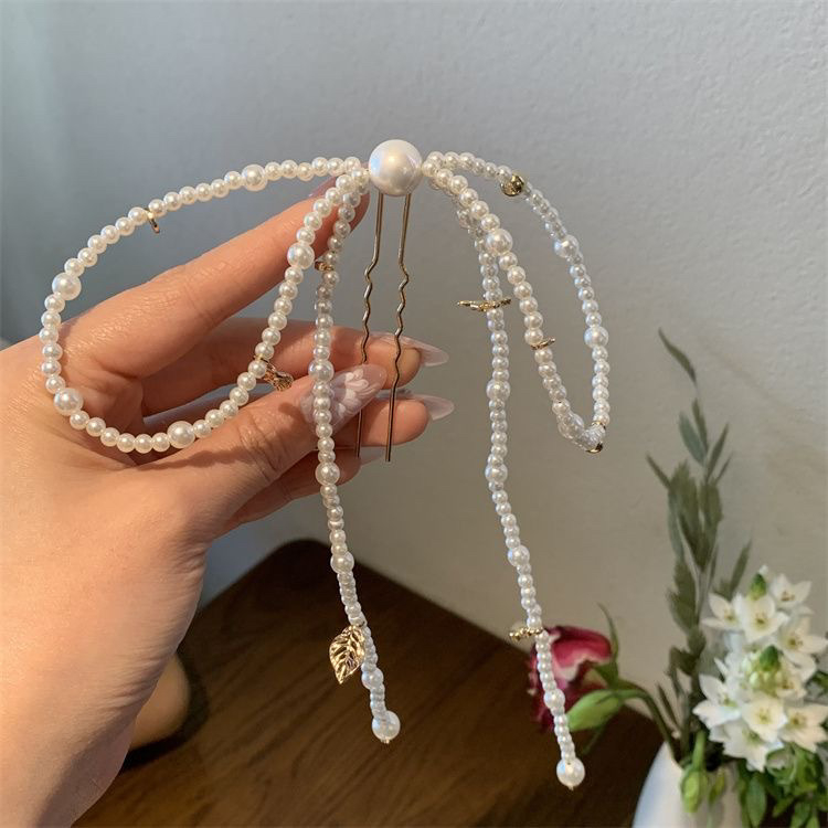 Moteriškas plaukų segtukas su imitaciniais perlais – retro stilius, kaspino dizainas, tinkama dovana gimtadieniams ir šventėms, pritaikymas prieinamas