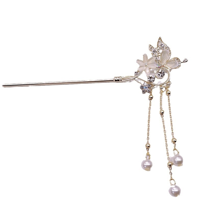 Plaukų segtukas su kutais ir Cat`s Eye kristalais, antikiniu stiliumi gėlių motyvas, Hanfu aksesuaras