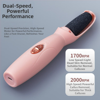 Φορητό ηλεκτρικό τριβείο ποδιών με μακριά λαβή, επαναφορτιζόμενο, ABS σώμα, οβάλ λίθος άλεσης, κουτί 120 τεμάχια