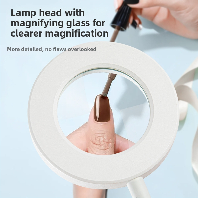 Настолна лампа с 5x увеличение, USB захранване, метална щипка за монтаж, гъвкав 360° въртящ се шланг, трицветно осветление и 10 нива на яркост