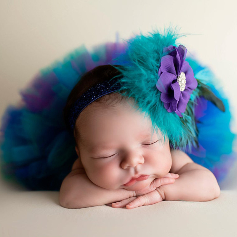 Set fustă pentru bebeluși - două piese, fără mâneci, tutu cu model flori/pene, pentru nou-născuți 0–12 luni, material poliester/nylon (80% poliester)