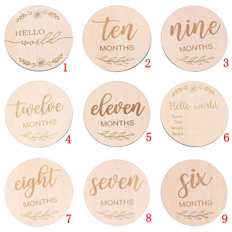 Cardă circulară din lemn pentru etapele bebelușului, imprimare dublă, brand Ling Huai Yi, material: lemn de plop, categorie: semn din lemn, stil: minimalist modern