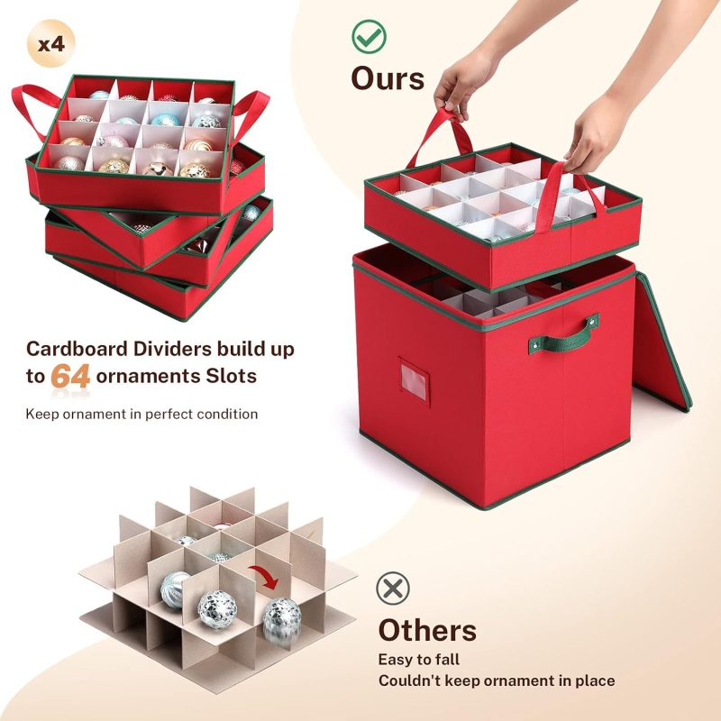 Kutija za pohranu božićnih kuglica, 64 odjeljka, sklopiva, prijenosna, kapaciteta 35 L, od netkanog tekstila