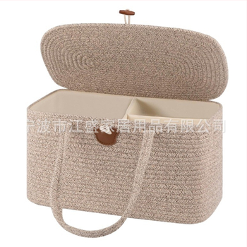 Τσάντα αποθήκευσης πάνων από βαμβακερό σκοινί με καπάκι, μεγάλη χωρητικότητα, χειρολαβή, αστικός μινιμαλισμός