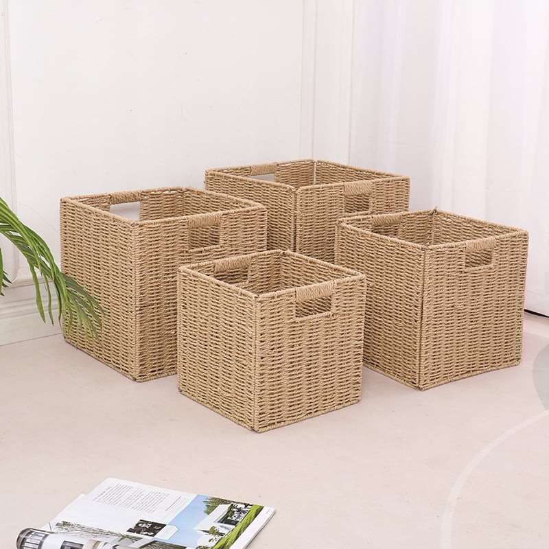 Brocade coș pliabil pentru rufe, coș de depozitare țesut din hârtie, stil pastoral