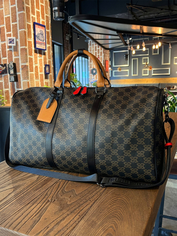 ILOVEMK Τσαντα Ταξιδίου Ντουφέλ 20–35L, Γνήσιο Δέρμα, Δέρμα βοείου split, Γεωμετρικό Μοτίβο, Αδιάβροχη και ανθεκτική, Εσωτερική επένδυση από συνθετικό δέρμα