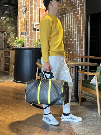 ILOVEMK Τσαντα Ταξιδίου Ντουφέλ 20–35L, Γνήσιο Δέρμα, Δέρμα βοείου split, Γεωμετρικό Μοτίβο, Αδιάβροχη και ανθεκτική, Εσωτερική επένδυση από συνθετικό δέρμα