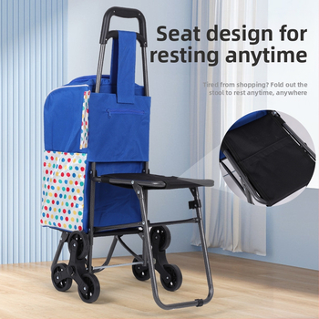 Αναδιπλούμενο φορητό καρότσι αγορών με σκαμπό, μετακινούμενο, φορτίο έως 60 kg
