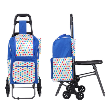 Αναδιπλούμενο φορητό καρότσι αγορών με σκαμπό, μετακινούμενο, φορτίο έως 60 kg