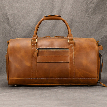 Ανδρική δερμάτινη ντουφέλ τσάντα ταξιδιού, δέρμα πρώτου στρώματος βοδινού, ανθεκτική στη φθορά, επένδυση πολυεστέρα-βαμβάκι, για επαγγελματικά ταξίδια.