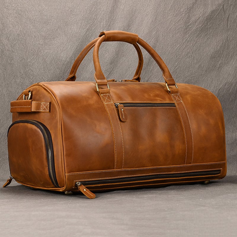 Férfiaknak szánt valódi bőrtáka utazáshoz, első réteg marhabőrből, kopásálló, bélés poliészter-pamut, üzleti utazásokhoz.