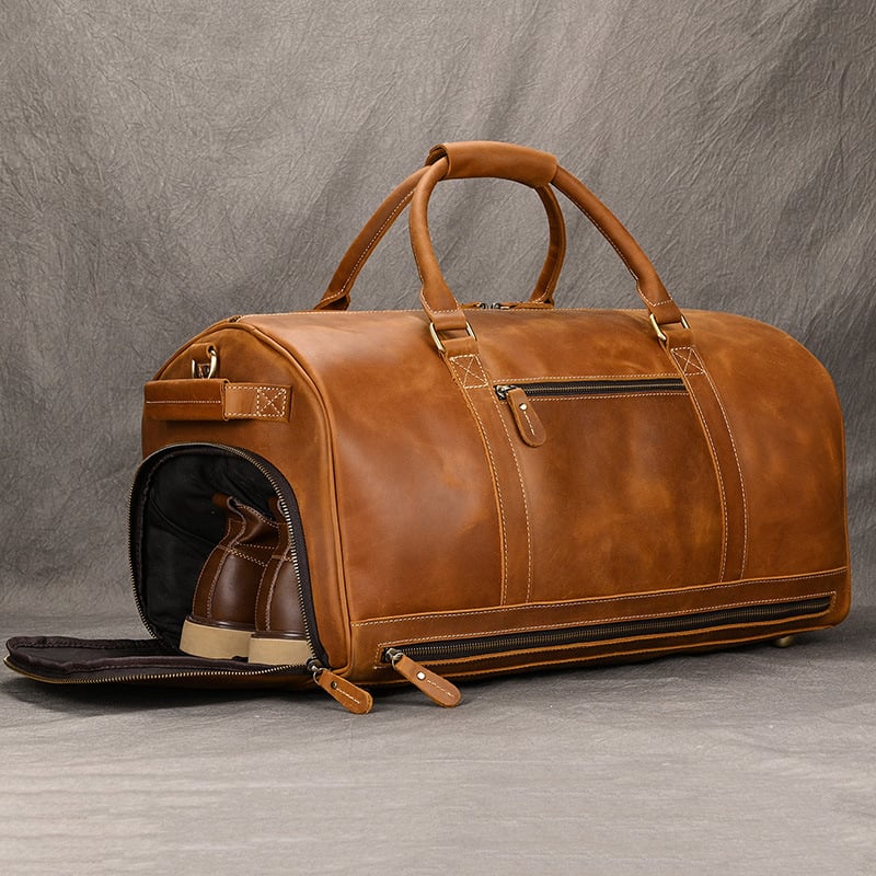 Férfiaknak szánt valódi bőrtáka utazáshoz, első réteg marhabőrből, kopásálló, bélés poliészter-pamut, üzleti utazásokhoz.