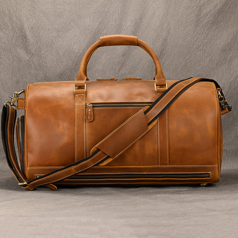 Férfiaknak szánt valódi bőrtáka utazáshoz, első réteg marhabőrből, kopásálló, bélés poliészter-pamut, üzleti utazásokhoz.