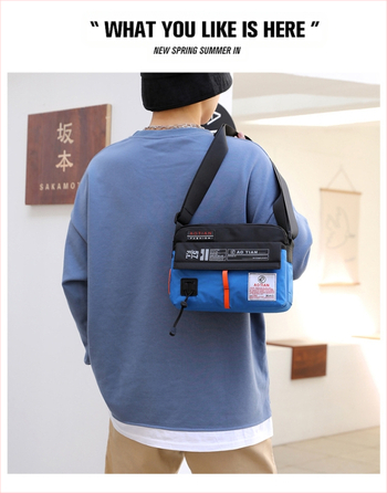 Мъжка чанта за рамо в уличен стил, найлон, намаляване на натоварването, едноцветен модел, подплата полиестер (Зима 2023)