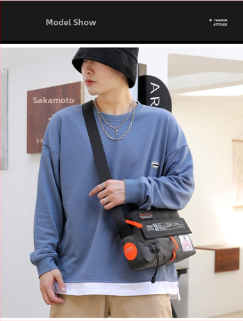 Мъжка чанта за рамо в уличен стил, найлон, намаляване на натоварването, едноцветен модел, подплата полиестер (Зима 2023)